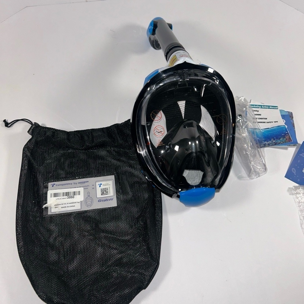 NEW Greatever Full Face Snorkle Mask Black Blue 180 Panoramic Anti-Fog Water - Picture 1 of 5